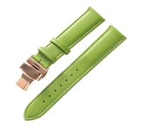 XNJIADVSY Compatible With Litchi Grain Soft Leather Strap Butterfly Buckle Blue Brown Purple 14mm 16mm 18mm 20mm 22mm Watch Accessories(Apple green rose,17)