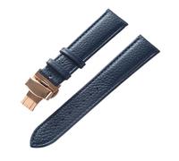 XNJIADVSY Compatible With Litchi Grain Soft Leather Strap Butterfly Buckle Blue Brown Purple 14mm 16mm 18mm 20mm 22mm Watch Accessories(Dark blue rose,13)