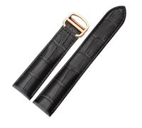 XNJIADVSY Compatible With Mens Ladies Leather Watchband Compatible With Cartier London Solo Key Folding Clasp Watch Strap Bracelet 17mm 20mm 23mm 25mm(Black-rosegold,16mm)