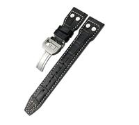 XNJIADVSY Leather Rivet Watchband Compatible With IWC Big Pilot's Watch TOP SPITFIRE Le Petit Prince Calfskin Strap 20mm 21mm 22mm(Black white Bamboo,22mm)
