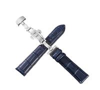 XNJIADVSY Leather Watch Strap Stainless Steel Butterfly Buckle Compatible With Longines Tissot Seiko Citizen IWC Band Women Men 20 22mm(Blue-Silver,21mm)