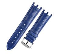 XNJIADVSY Watchband Compatible With Versace V-RACECHRONO Series GMT Double Concave Convex Interface Leather Watch Strap Men's 22mm(Blue-silver)