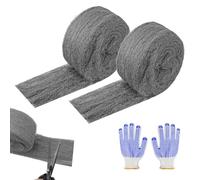 XNJIHWA 2 Pack 3m Steel Wool Mice with Work Gloves Kit DIY Gap Blocker Gap Filler Coarse Wire Wool Rates for Keeps Mice Rodents Away,Removing Paint,Varnish,Rust
