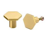 XNJIHWA 2Pcs Solid Brass Hexagon Knobs Hexagonal Gold Drawer Knobs Hexagon Brass Door Handles with Screw for Cupboard Desk Drawer Dresser Drawer,Gold(30 x 21mm)