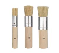 XNJIHWA 3Pcs Stencilling Brush Set Wooden Round Painting Bristle Brushes for Oil, Watercolor Painting Stencil Project Home Decor Waxing (13.5/17/22 mm) - Brown, Silver