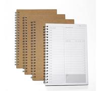 XNJIHWA 4 Pieces Time Management Manual Notebook B6 Spiral Pad Notepad with Kraft Cover To Do List Pad for School, Office 100 Pages/50 Sheets 19 x 13cm, brown