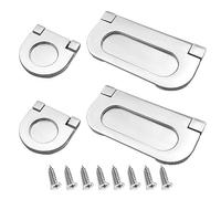 XNJIHWA 4Pcs Pull Flush Cupboard Handle Invisible Handles 2 Models Flat Drawer Handles Stainless Steel for Furniture Drawer Cabinet Wardrobe Accessories (Silver)