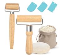 xnnmzhao Small & Medium Rolling Pin Set, 2 Pieces Wooden Rolling Pin with 3 Pieces Dough Scraper, Suitable for Rolling Out Dough, Pizza, Desserts, Dumpling Skins