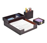 XNONE 4-Piece Set Office Supplies/Desk Organizer Including Pu Leather Letter Paper Tray,Sticky Note Holder,Pen Cup,Stackable Small Letter Mail Sorter,Tray Document Holder Fits A4 Paper (Brown)