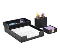 XNONE 4-Piece Set Office Supplies/Desk Organizer Including Pu Leather Letter Paper Tray,Sticky Note Holder,Pen Cup,Stackable Small Letter Mail Sorter,Tray Document Holder Fits A4 Paper (Black)