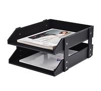 XNONE Leather Desk Organiser, Stackable Office File Folder, Document Compartment for Files, Folders, Stationery, Magazines, Mail, Home, Sundries, Desk Organization, Holder (Black)