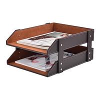 XNONE Leather Letter Tray, Desk Organiser, Letter Trays & Stacking Systems for Desk, A4 Stackable Storage Compartments for Letters, Paper Holder, Post Baskets, Magazines, 2 Rooms, Brown