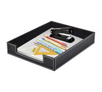 XNONE Leather Letter Tray,Office Supplies Desk Organizer for Mail Paper Files Magazines Jewelry Cosmetics,Luxury Letter Holder&Multipurpos Stackable Office Desktop Storage Box,Black