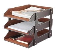 XNONE Leather Letter Tray,Stackable Desk Tray Organizer,Office Supplies Trays Holder for Document,Stationery,Magazines,Newspapers,Letters Perfect Office Organization for Desktop (Brown,3 Tier)
