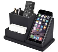 XNONE PU Leather Desk Organiser,Cell Phone Organizer,Office Desk Tidy Pen Holder for Cosmetic Brushes/Stationery/Remote Control/Business Card Holder,Desktop Multifunctional Decor Storage Box (Black)