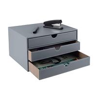 XNONE PU Leather Desk Organizer with 3 Drawers,Executive Office Supplies Desktop Filing A4 File Cabinet/Holder for Jewelry/Bill/Paper/Documents/Makeup Home Decor Stationery Storage Box,Grey