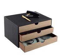 XNONE PU Leather Desk Organizer with 3 Drawers,Office Desktop MultiFunctional Drawer for Stationery/A4 Paper/Document/Magazine/Book/Letter/Jewelry/Makeup Product Home Decora Storage Box (Black)