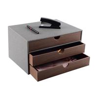 XNONE PU Leather Desk Organizer with 3 Drawers,Office Desktop MultiFunctional Drawer for Stationery/A4 Paper/Document/Magazine/Book/Letter/Jewelry/Makeup Product Home Decora Storage Box (Grey)