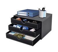 XNONE PU Leather Desk Organizer with 3 Drawers,Office Supply Desktop MultiFunctional Drawer for Stationery/A4 Paper/Document/Magazine/Book/Letter/Jewelry/Makeup Product Home Decora Storage Box (Black)
