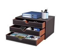 XNONE PU Leather Desk Organizer with 3 Drawers,Office Supply Desktop MultiFunctional Drawer for Stationery/A4 Paper/Document/Magazine/Book/Letter/Jewelry/Makeup Product Home Decora Storage Box (Brown)