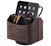 XNONE Pu Leather Remote Control Holder with 5 Compartments,360 Degrees Rotatable Desktop Supply Organizer for Pen,TV Control,Phone,Mini IPad Notebook,Eyeglasses,Makeup Brush Storage Box (Retro)