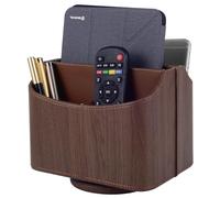 XNONE Pu Leather Remote Control Holder with 5 Compartments,360 Degrees Rotatable Desktop Supply Organizer for Pen,TV Control,Phone,Mini IPad Notebook,Eyeglasses,Makeup Brush Storage Box (Dark Coffee)