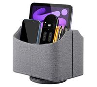 XNONE Pu Leather Remote Control Holder with 5 Compartments,360 Degrees Rotatable Desktop Supply Organizer for Pen,TV Control,Phone,Mini IPad Notebook,Eyeglasses,Makeup Brush Storage Box (Grey)