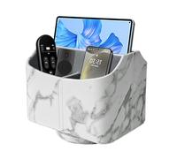 XNONE Pu Leather Remote Control Holder with 5 Compartments,360 Degrees Rotatable Desktop Supply Organizer for Pen,TV Control,Phone,Mini IPad Notebook,Eyeglasses,Makeup Brush Storage Box (White Marble)