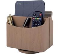 XNONE Pu Leather Remote Control Holder with 5 Compartments,360 Degrees Rotatable Desktop Supply Organizer for Pen,TV Control,Phone,Mini IPad Notebook,Eyeglasses,Makeup Brush Storage Box (Apricot)