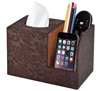 XNONE PU Leather Square Tissue Box Cover-Multi-Functional Tissue Box Holder, Tissue Box Cover with Storage,Tissue and Remote Control Holder,Cube Tissue Box Organizer Bedroom School Office (Retro)