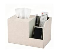 XNONE PU Leather Square Tissue Box Cover-Multi-Functional Tissue Box Holder, Tissue Box Cover with Storage,Tissue and Remote Control Holder,Cube Tissue Box Organizer Bedroom School Office,Beige