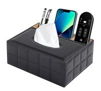 XNONE PU Leather Tissue Box Cover Rectangle Household Large Tissue Box Holder with Remote Control Holder-Office Desk Storage Box-Stylish Multifunctional Stationery/Napkin Organizer (Black Checkered)