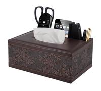 XNONE PU Leather Tissue Box Cover Rectangle Household Large Tissue Box Holder with Remote Control Holder-Office Desk Storage Box-Stylish Multifunctional Stationery/Napkin Organizer (Retro)