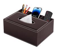 XNONE PU Leather Tissue Box Cover Rectangle Household Large Tissue Box Holder with Remote Control Holder-Office Desk Storage Box-Stylish Multifunctional Stationery/Napkin Organizer (Brown)