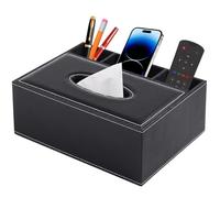XNONE PU Leather Tissue Box Cover Rectangle Household Large Tissue Box Holder with Remote Control Holder-Office Desk Storage Box-Stylish Multifunctional Stationery/Napkin Organizer (Black)