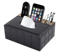 XNONE PU Leather Tissue Box Cover Rectangle Household Large Tissue Box Holder with Remote Control Holder-Office Desk Storage Box-Stylish Multifunctional Stationery/Napkin Organizer (Black Checkered)