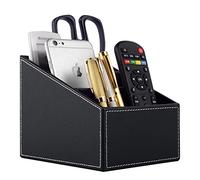 XNONE Remote Control Holder with 5 Compartments,Pu Leather Office Organization Storage for Makeup Brush | Pen Holder | Media | Stationeries | Phone Holder Perfect Home Decor Caddy (Black)
