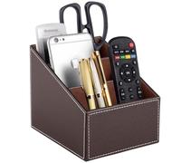 XNONE Remote Control Holder with 5 Compartments,Pu Leather Office Organization Storage for Makeup Brush | Pen Holder | Media | Stationeries | Phone Holder Perfect Home Decor Caddy (Brown)