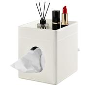 XNONE Tissue Box Cover,PU Leather Square Tissue Box Holder with Storage Tray for Bathroom Vanity Countertop Night Stands Bedroom Office Desk,Stylish Tissue Holder Decorative Organizer (Cream White)