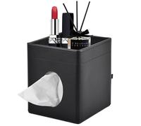 XNONE Tissue Box Cover,PU Leather Square Tissue Box Holder with Storage Tray for Bathroom Vanity Countertop Night Stands Bedroom Office Desk,Stylish Kleenex Box Holder Decorative Organizer,Black