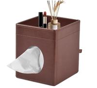 XNONE Tissue Box Cover Square Kleenex Box Holder PU Leather Facial Tissue Organizer with Storage Tray for Bathroom Vanity Bedroom Office Car, Stylish Napkin Caddy Decorative Organizer (Brown)