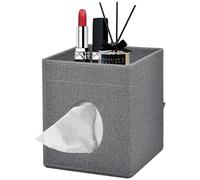 XNONE Tissue Box Cover Square Kleenex Box Holder PU Leather Facial Tissue Organizer with Storage Tray for Bathroom Vanity Bedroom Office Car, Stylish Napkin Caddy Decorative Organizer (Grey)