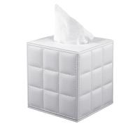 XNONE Tissue Box Cover Square Kleenex Box Holder PU Leather Facial Organizer with Magnetic Bottom,Decorative Napkin Caddy for Vanity Dresser Night Stand Table Countertop Home Office Car,White