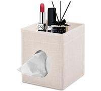 XNONE Tissue Box Cover with Storage Tray Square Kleenex Box Holder PU Leather Facial Tissue Organizer Tray for Bathroom Vanity Bedroom Office Car,Stylish Napkin Caddy Decorative Organizer,Beige