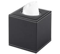 XNONE Tissue Box Holder Square Black PU Leather Tissue Dispenser for Dresser Bathroom Office Decor
