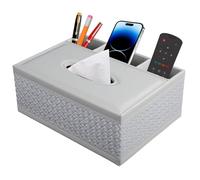 XNONE White Modern Rectangular PU Leather Facial Tissue Holder with Remote Control Stationery Storage Box