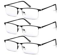 Xnourney 【3 Pack】 Anti-Blue Light Reading Glasses for Men - Half-Frame Metal Readers with UV400 Protection, Reduce Eye Strain & Headaches from Screen Use, Lightweight Classic Design (3.0x)