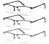 Xnourney 3 Pack Blue Light Blocking Reading Glasses for Men, Stylish Half Frame Metal Computer Readers, Lightweight Spring Hinge Eyeglasses Anti Eyestrain/Glare/UV (Mix Color, Black+Grey+Brown, 1.5)