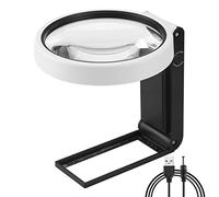 Xnourney Large 4.35in Magnifying Glass 10X 30X with Light and Stand, Handheld Standing LED Illuminated Magnifier, Folding Reading Magnifying Glass with for Seniors Read, Cross Stitch, Map, Jewelry