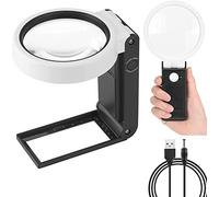Xnourney Magnifying Glass 10X 30X with Light and Stand, Handheld Standing LED Illuminated Magnifier, Folding Reading Magnifying Glass with for Seniors Read, Coins, Stamps, Map, Jewelry, Close Work